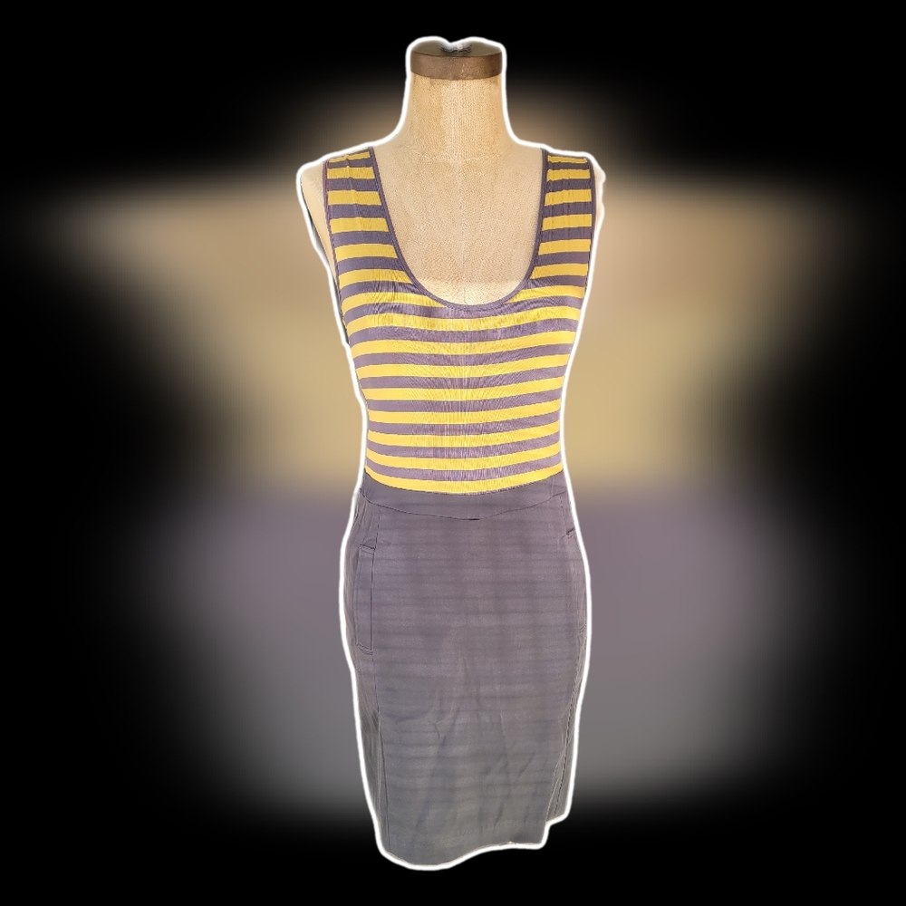 BCBGMAXAZRIA Citron Striped Women's Dress New With Tags NWT Grey Yellow Small